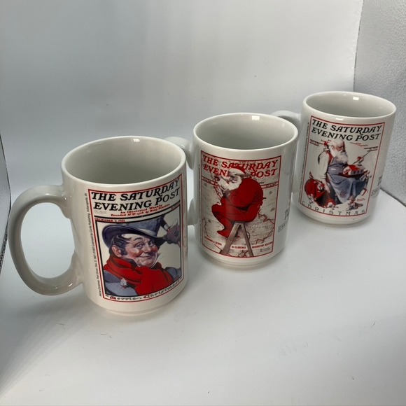 Norman Rockwell Saturday Evening Post Christmas Collection Coffee Mugs Set of 3 - Picture 1 of 16